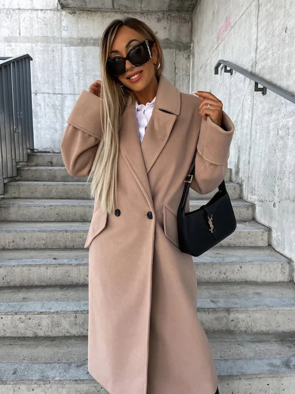 Ella | Damen langer Peacoat mit doppelreihiger Front und Knöpfen