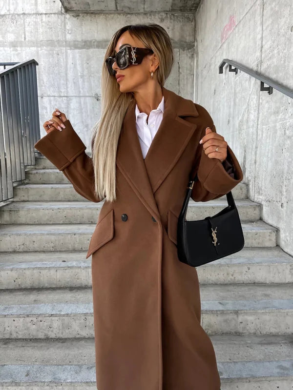 Ella | Damen langer Peacoat mit doppelreihiger Front und Knöpfen