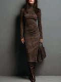 Ella | Damen Midikleid mit Stehkragen und langen Ärmeln