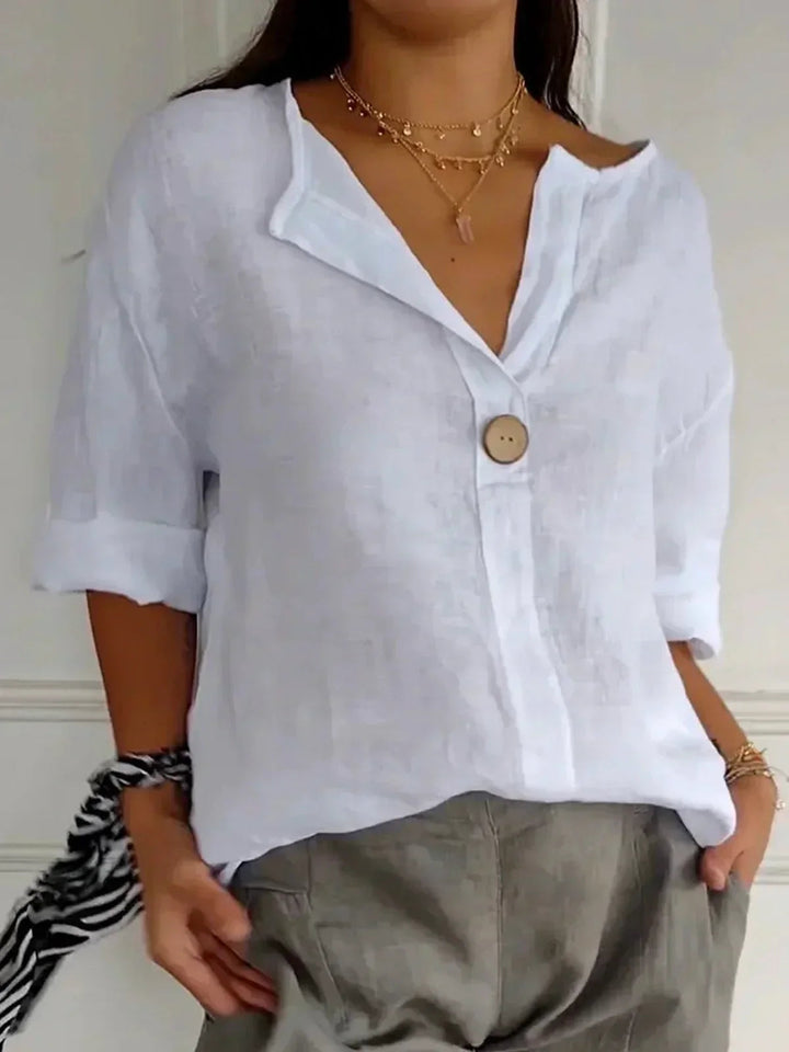 Elodie | Damen lässige Bluse mit zartem V-Ausschnitt