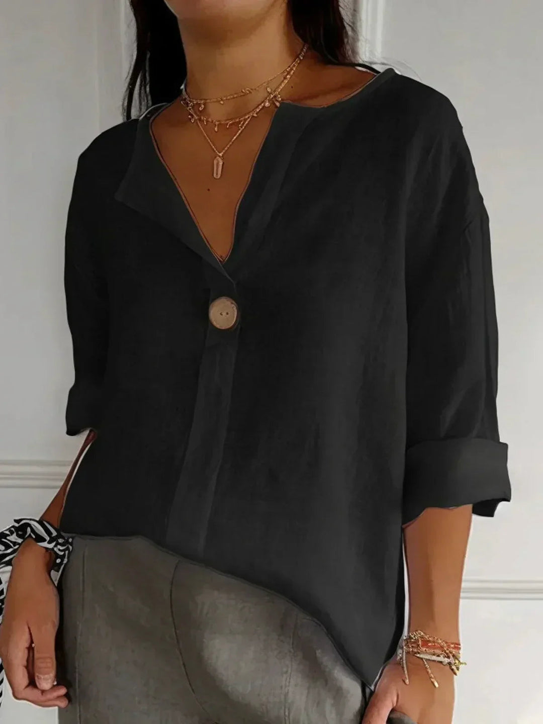 Elodie | Damen lässige Bluse mit zartem V-Ausschnitt