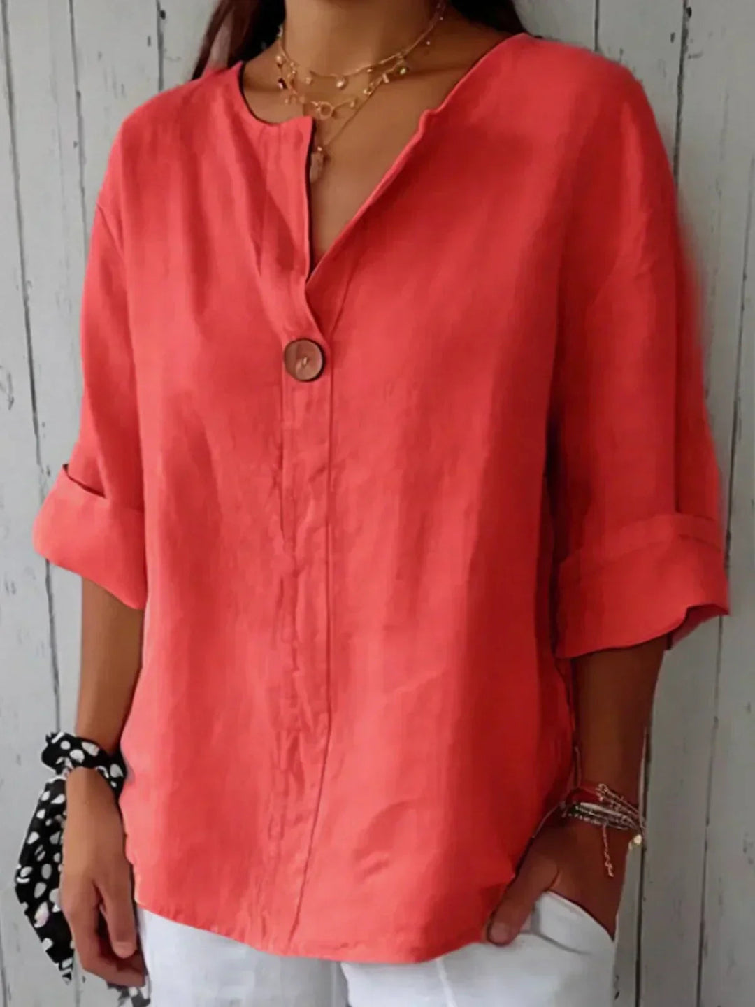 Elodie | Damen lässige Bluse mit zartem V-Ausschnitt