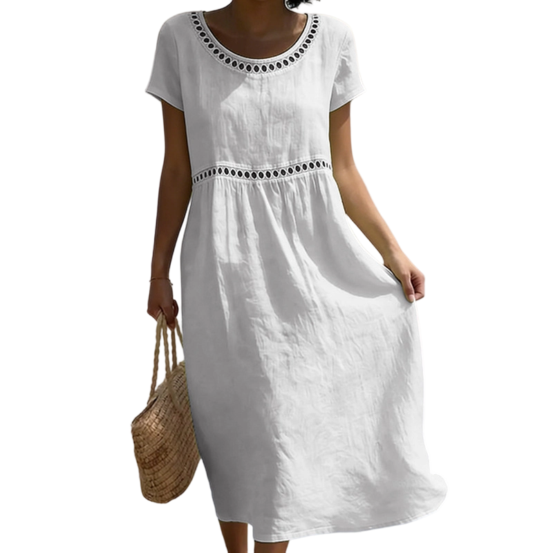 Emilia | Leinenlook-Midikleid mit Spitze