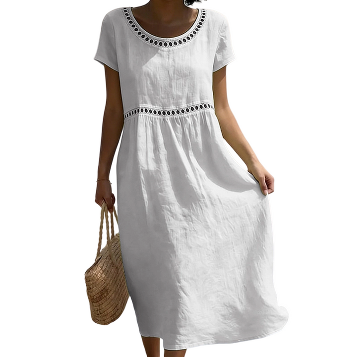 Emilia | Leinenlook-Midikleid mit Spitze