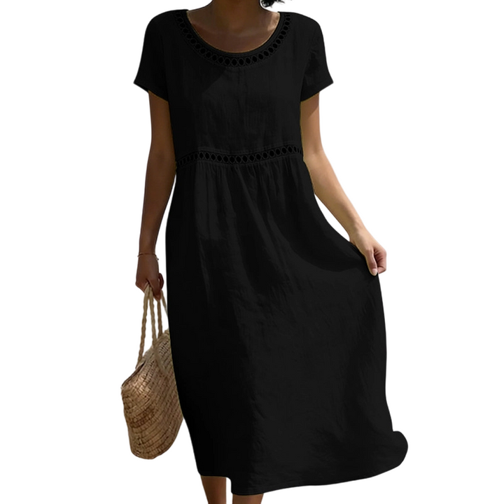 Emilia | Leinenlook-Midikleid mit Spitze