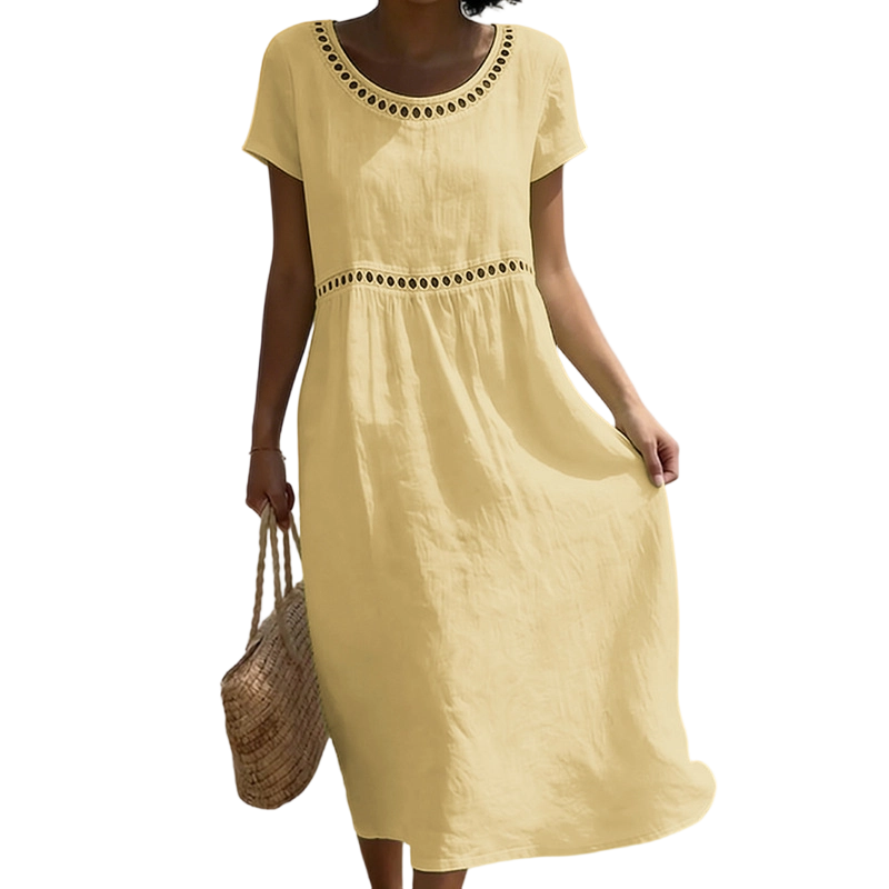 Emilia | Leinenlook-Midikleid mit Spitze