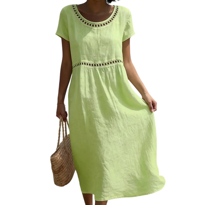 Emilia | Leinenlook-Midikleid mit Spitze