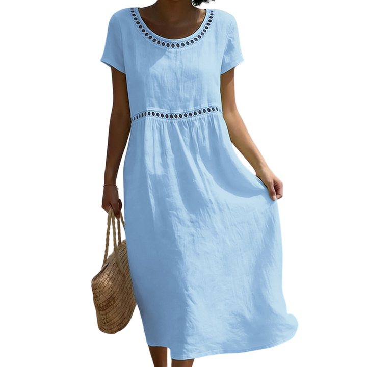 Emilia | Leinenlook-Midikleid mit Spitze