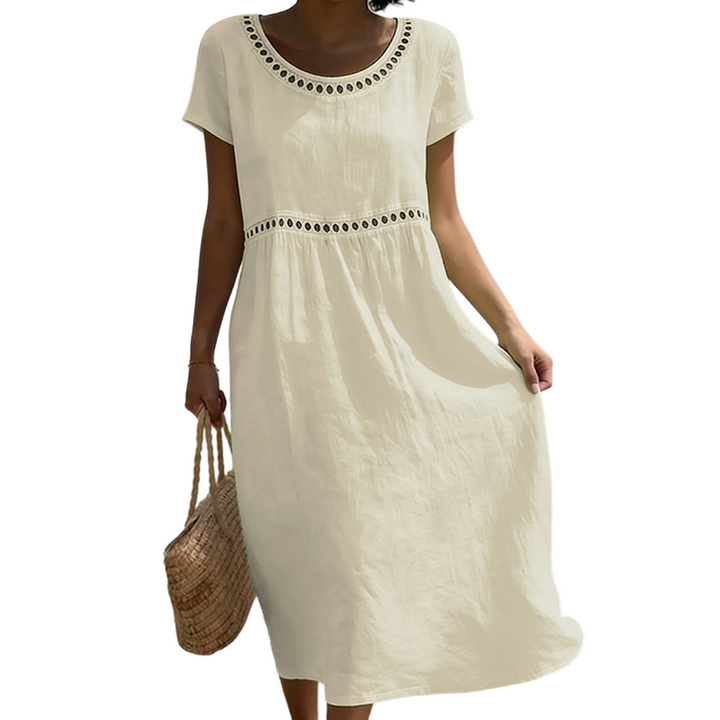 Emilia | Leinenlook-Midikleid mit Spitze