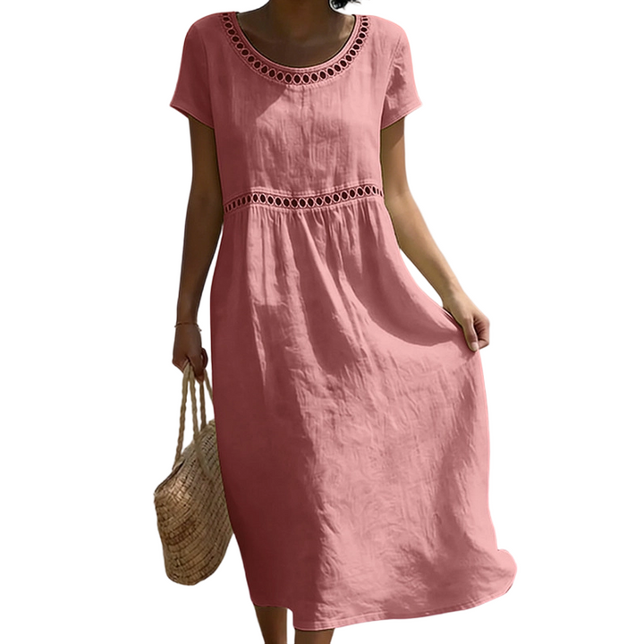 Emilia | Leinenlook-Midikleid mit Spitze