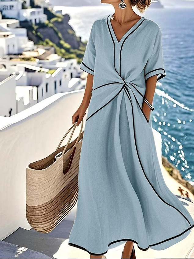 Emma | Damen taillliertes V-Ausschnitt Maxikleid