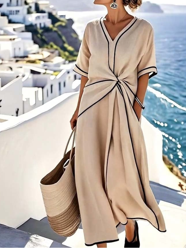 Emma | Damen taillliertes V-Ausschnitt Maxikleid