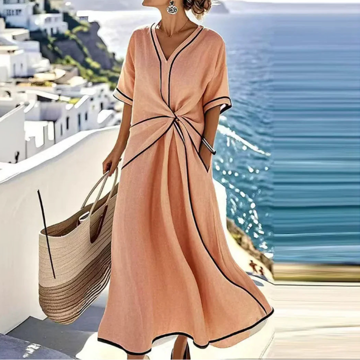 Emma | Damen taillliertes V-Ausschnitt Maxikleid