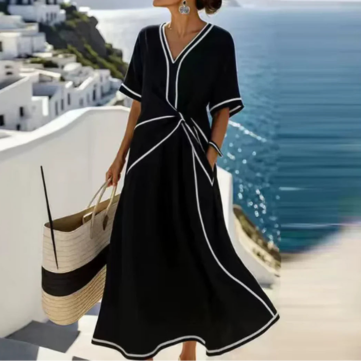 Emma | Damen taillliertes V-Ausschnitt Maxikleid
