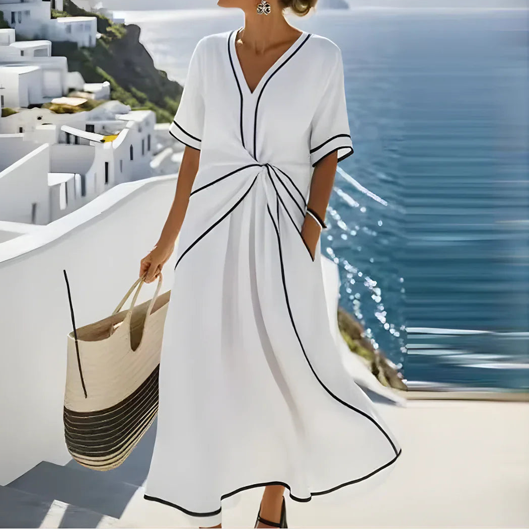 Emma | Damen taillliertes V-Ausschnitt Maxikleid