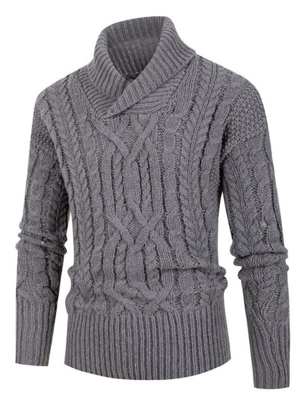 Erik Herren Strickpullover mit Schalkragen und Zopfmuster – Grau
