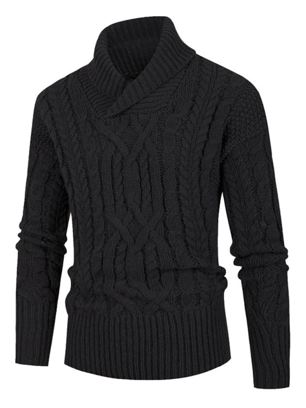 Erik Herren Strickpullover mit Schalkragen und Zopfmuster – Schwarz