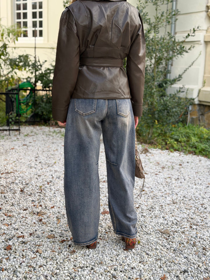 Femke Damen Barrel-Jeans mit hoher Taille und gebogenem Bein