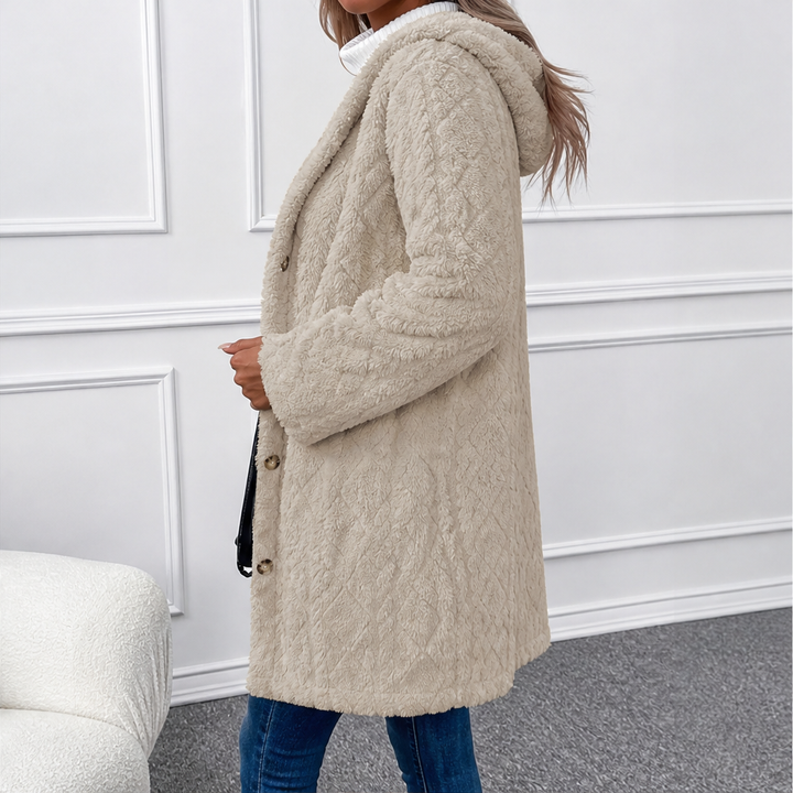Femke Damen Steppjacke mit Kapuze Rautensteppung und Knopfleiste