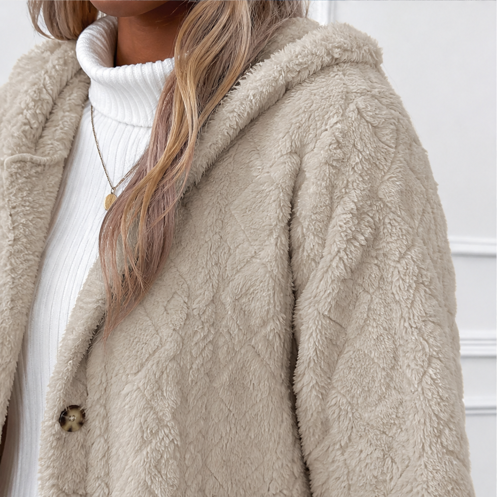 Femke Damen Steppjacke mit Kapuze Rautensteppung und Knopfleiste