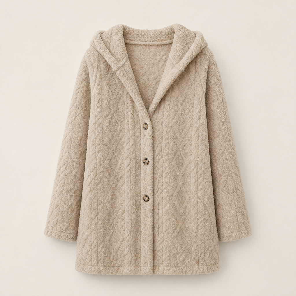 Femke Damen Steppjacke mit Kapuze Rautensteppung und Knopfleiste – Beige