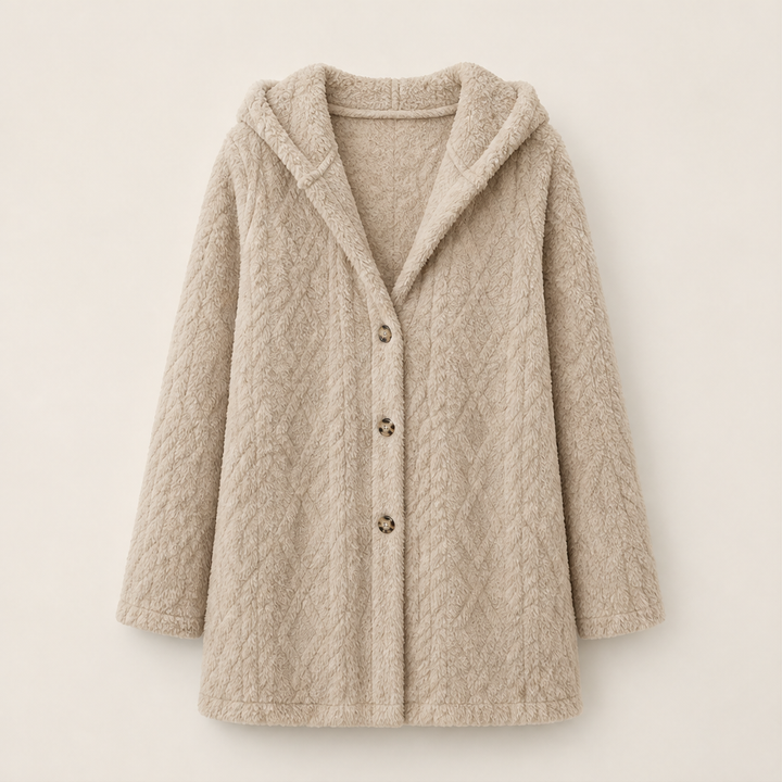 Femke Damen Steppjacke mit Kapuze Rautensteppung und Knopfleiste – Beige