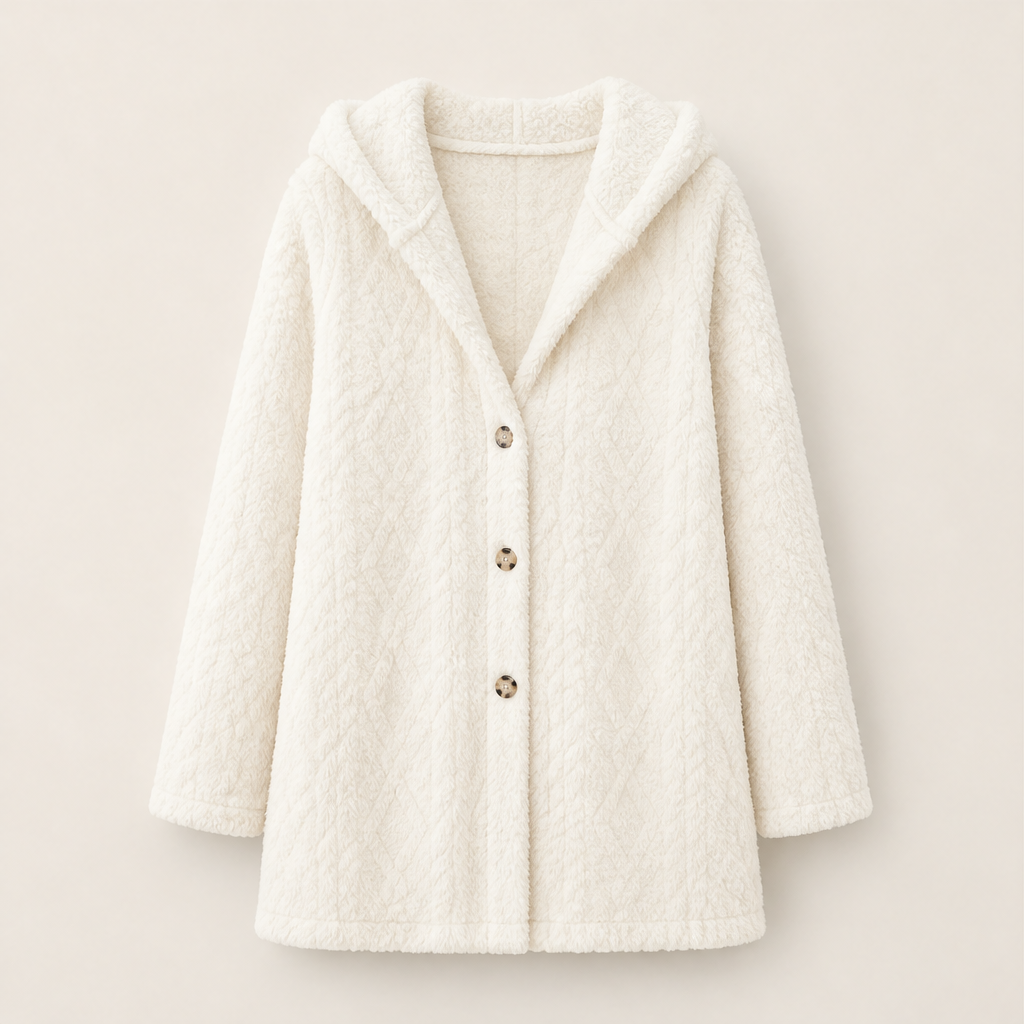 Femke Damen Steppjacke mit Kapuze Rautensteppung und Knopfleiste – Elfenbein
