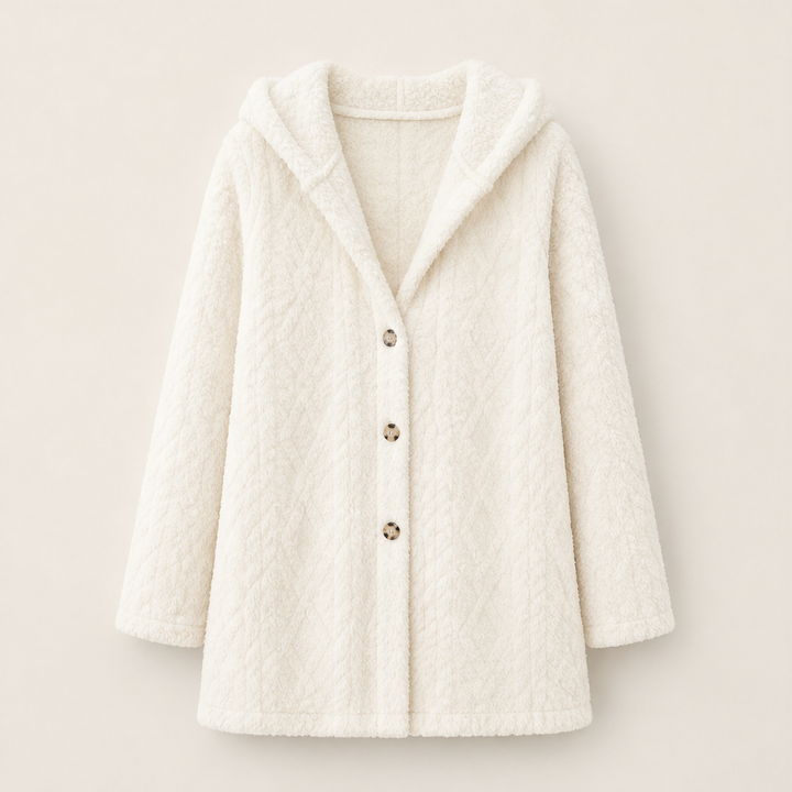 Femke Damen Steppjacke mit Kapuze Rautensteppung und Knopfleiste – Elfenbein