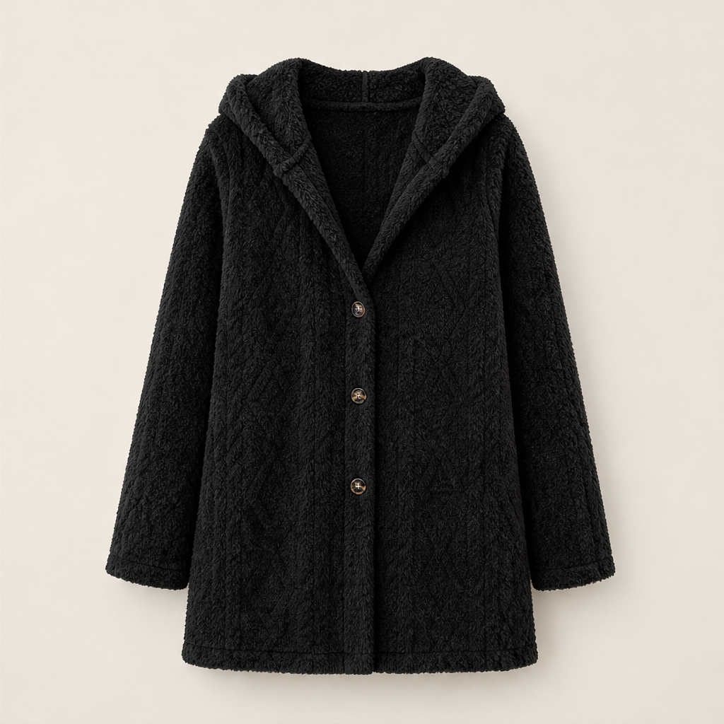 Femke Damen Steppjacke mit Kapuze Rautensteppung und Knopfleiste – Schwarz