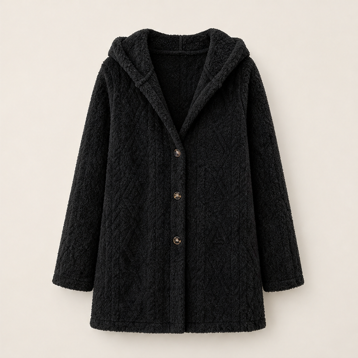 Femke Damen Steppjacke mit Kapuze Rautensteppung und Knopfleiste – Schwarz