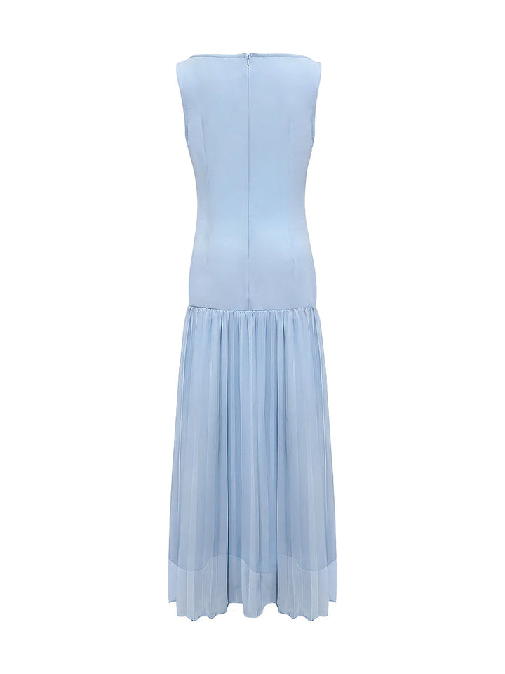 Festliches Kleid Damen Maxi mit Bootausschnitt und Drop-Waist-Naht und Plissee-Rockbereich
