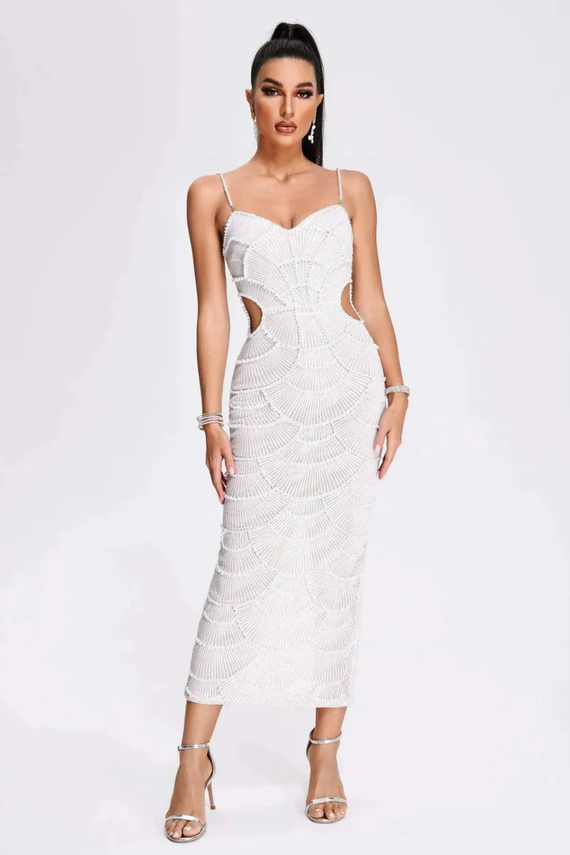 Festliches Kleid Damen Maxi mit Herzausschnitt und Spaghettiträgern und Taillenausschnitte