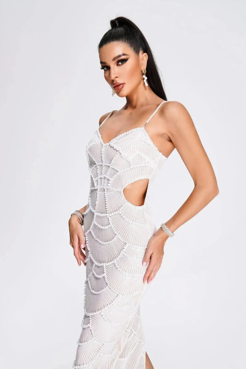 Festliches Kleid Damen Maxi mit Herzausschnitt und Spaghettiträgern und Taillenausschnitte