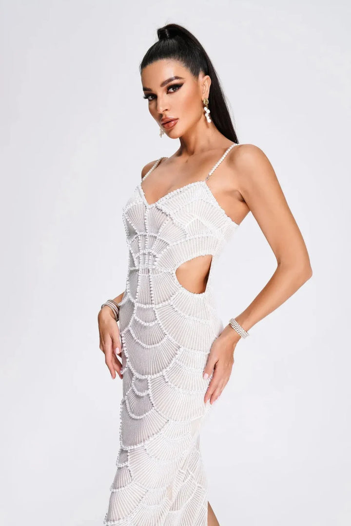 Festliches Kleid Damen Maxi mit Herzausschnitt und Spaghettiträgern und Taillenausschnitte