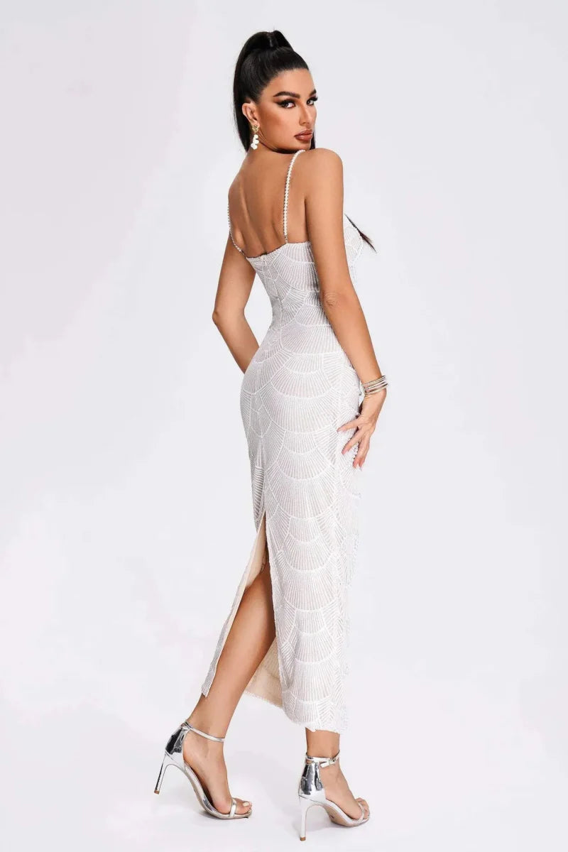Festliches Kleid Damen Maxi mit Herzausschnitt und Spaghettiträgern und Taillenausschnitte
