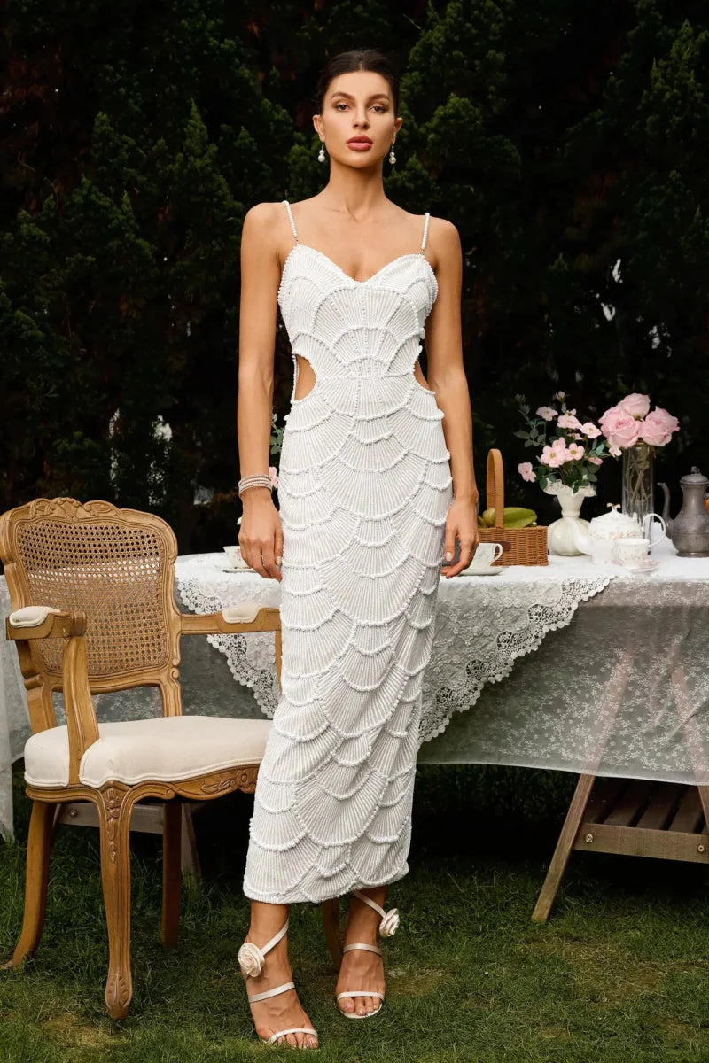 Festliches Kleid Damen Maxi mit Herzausschnitt und Spaghettiträgern und Taillenausschnitte