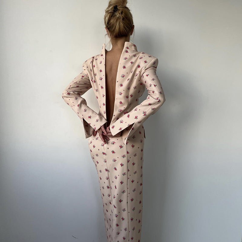Festliches Kleid Damen Midi mit Stehkragen und Knopfleiste und Blumenprint