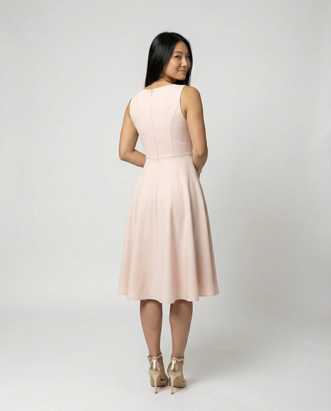 Festliches Kleid Damen Midi mit V-Ausschnitt und Überkreuzoberteil und A-Linien-Rock