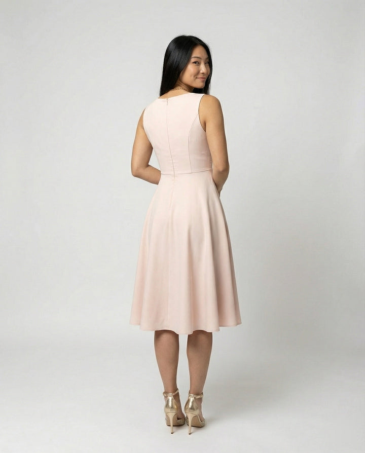 Festliches Kleid Damen Midi mit V-Ausschnitt und Überkreuzoberteil und A-Linien-Rock