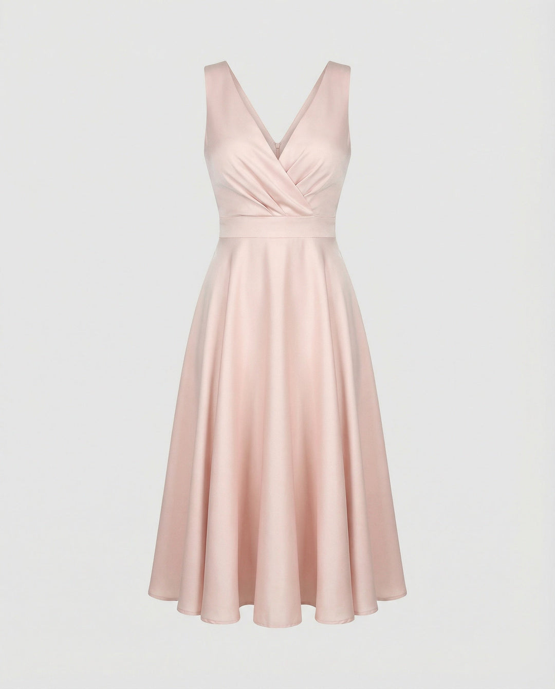 Festliches Kleid Damen Midi mit V-Ausschnitt und Überkreuzoberteil und A-Linien-Rock
