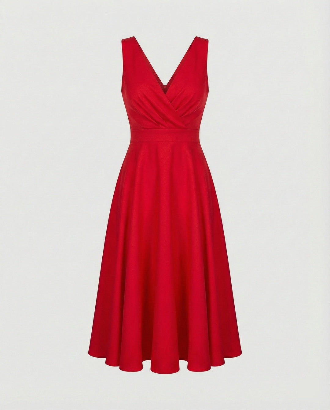 Festliches Kleid Damen Midi mit V-Ausschnitt und Überkreuzoberteil und A-Linien-Rock