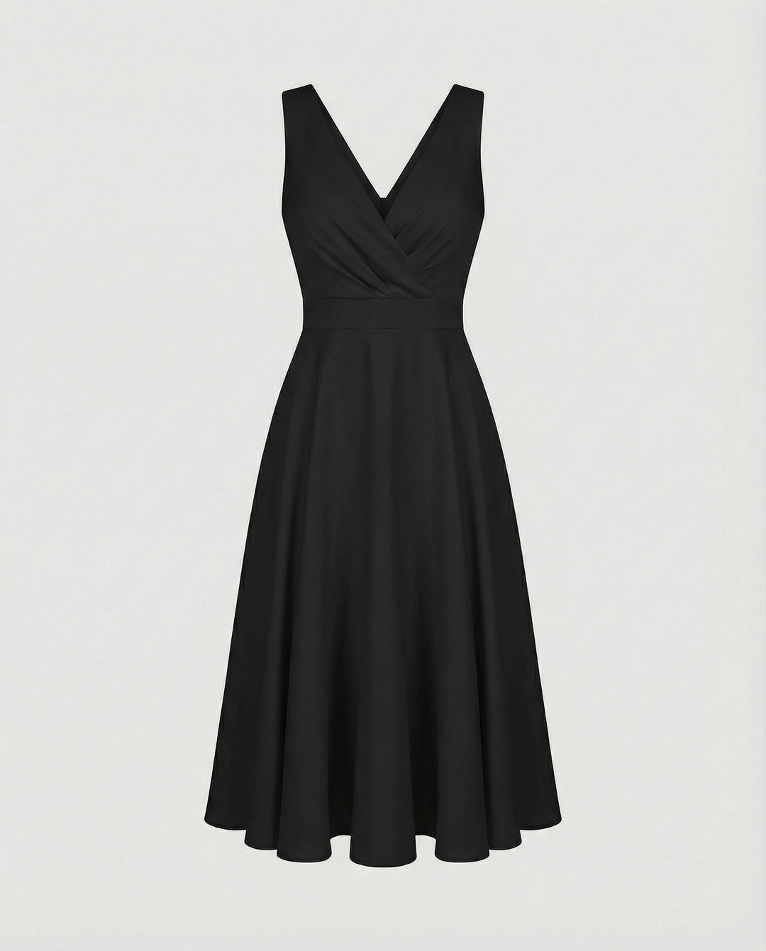 Festliches Kleid Damen Midi mit V-Ausschnitt und Überkreuzoberteil und A-Linien-Rock