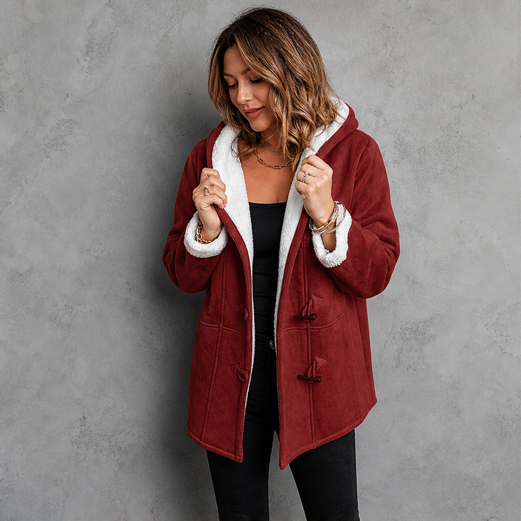 Finja Damen Dufflecoat mit Kapuze und doppelreihigem Knebelverschluss