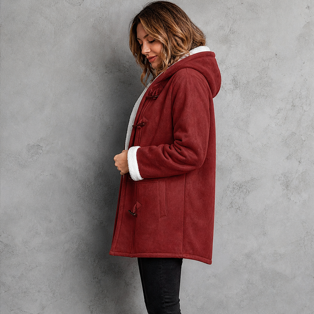 Finja Damen Dufflecoat mit Kapuze und doppelreihigem Knebelverschluss