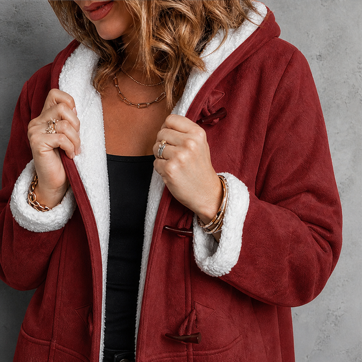 Finja Damen Dufflecoat mit Kapuze und doppelreihigem Knebelverschluss