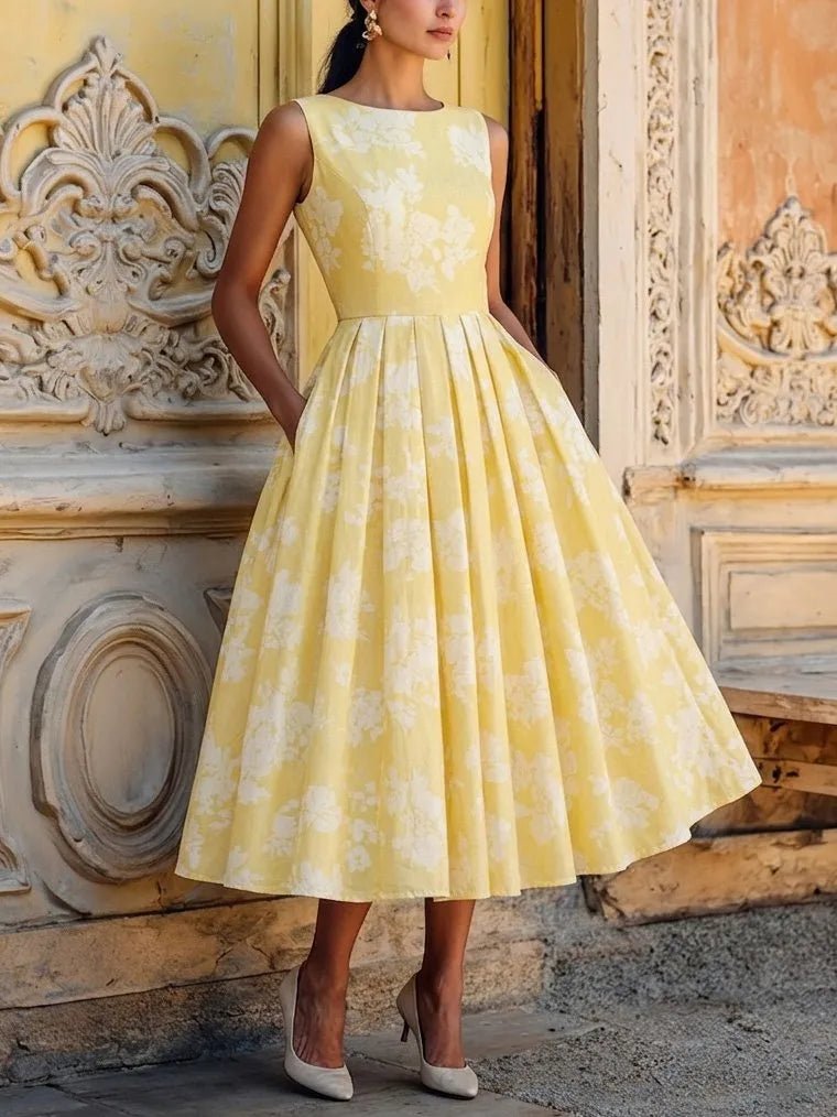 Fleur | Damen Midikleid mit Blumenprint und Plisseerock