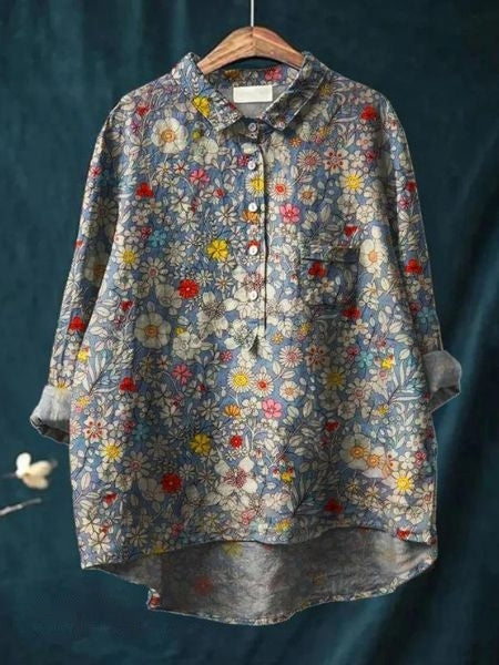 Rosa | Aquarell Blumen Oversized Hemdbluse