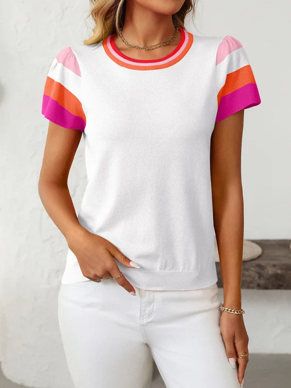 Frauke Damen Strick-Top mit Rundhalsausschnitt und Farbblock-Design
