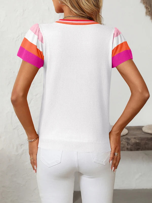 Frauke Damen Strick-Top mit Rundhalsausschnitt und Farbblock-Design