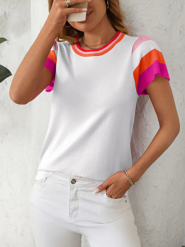 Frauke Damen Strick-Top mit Rundhalsausschnitt und Farbblock-Design
